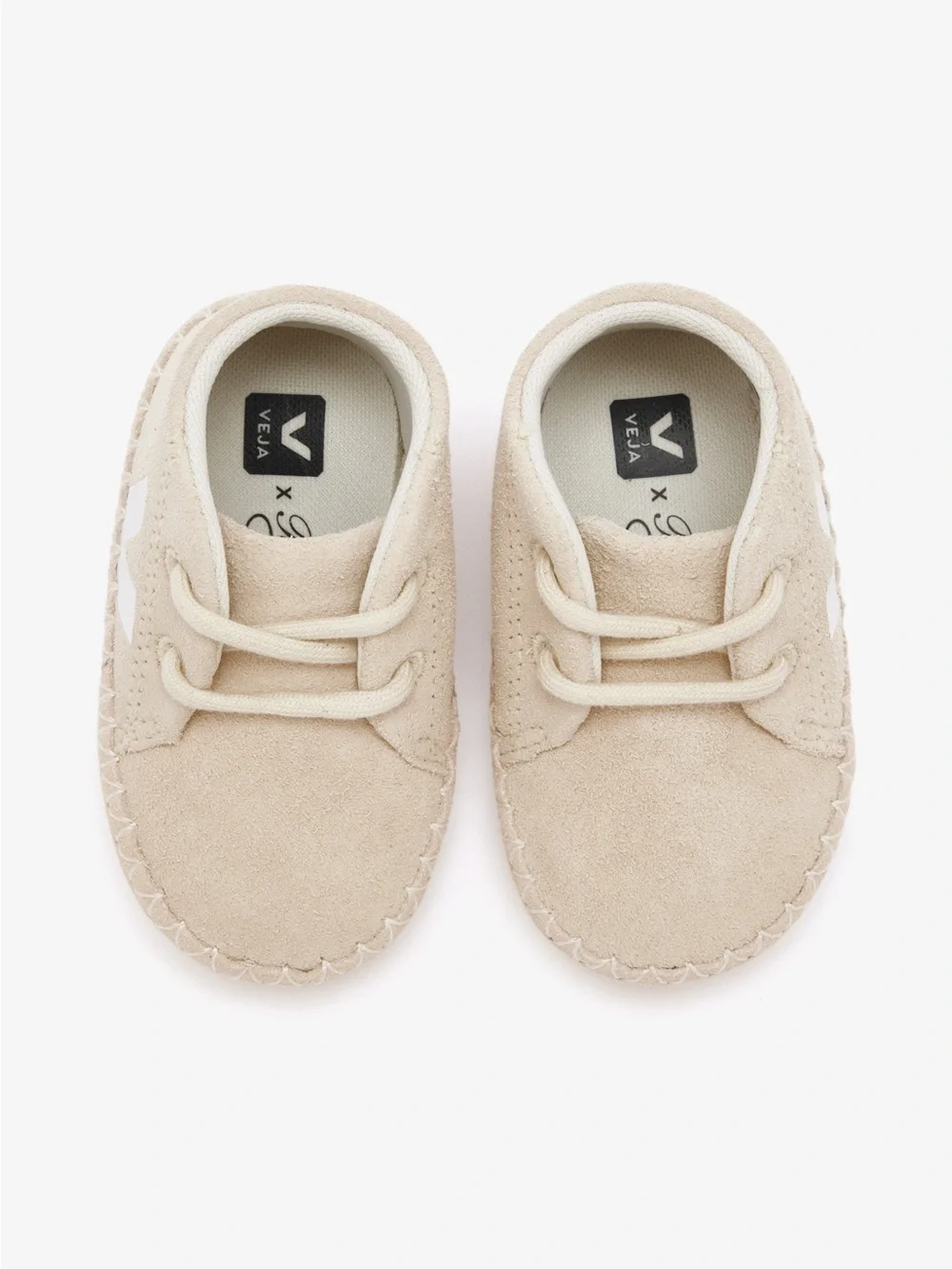 Veja x Bonpoint Kids Moccasins in Beige with White V Logo